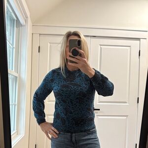 Ann Taylor Blue and Black Patterned Sweater